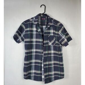 Cambridge Classics Mens Medium Short Sleeve Plaid Button Down Shirt Navy Green